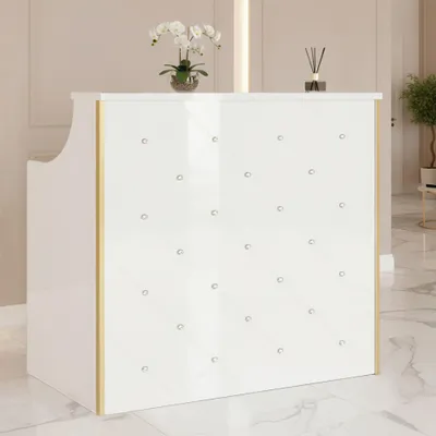 Image de Réception de coiffeur laquée Diamond 120 cm Cosmétique pour le salon de l'institut de beauté SPA blanc