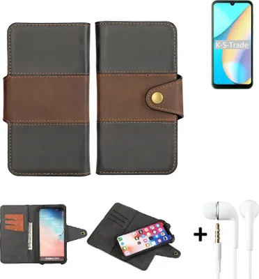 Produktbild von K-S-Trade Handyhülle Schutzhülle Bookstyle Wallet-Case kompatibel mit Blackview OSCAL C20 + earphones Bumper rundumschutz schwarz-braun 1x