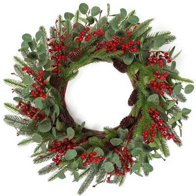 Weihnachtskranz 60 cm mit Beeren und Tannenzapfen