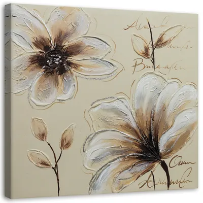 Produktbild von Leinwandbild gemalte blumen 50x50 cm Feeby beige wandbild bereit zum aufhängen