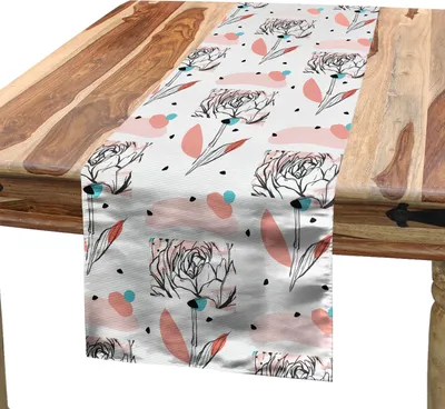 Produktbild von ABAKUHAUS Aquarell Blumen Tischläufer, Gekritzel-modernes Design verzweigt sich verschwommene abstrakte Pfingstrose Flourish, 40 x 225 cm, Anthrazit grau Schamesröte