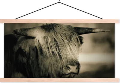 Produktbild von MuchoWow® Textilposter Schottisches Hochlandrind - Tiere - Haare 120x60 cm mit holzfarbenen Rahmen - Klemmleiste