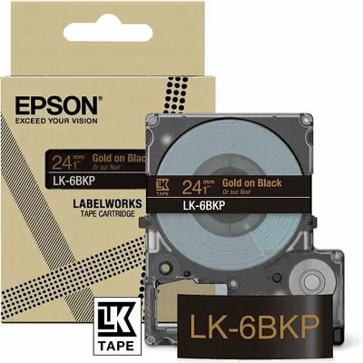 Produktbild von Epson LabelWorks LK-6BKP - Metallic - gold auf schwarz - Rolle (2,4 cm x 9 m) 1 Kassette(n) Hängebox - Bandkassette - für LabelWorks LW-C610