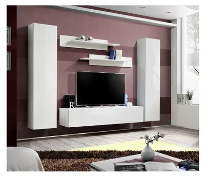 Image de Ensemble meuble TV mural  - Fly I - 260 cm x 190 cm x 40 cm - Blanc