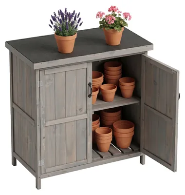Immagine prodotto di Relaxdays, armadietto da giardino in legno, con tetto apribile, resistente alle intemperie, dotato di ripiano interno, dimensioni: 88 x 75 x 44 cm, capanno per attrezzi, colore grigio