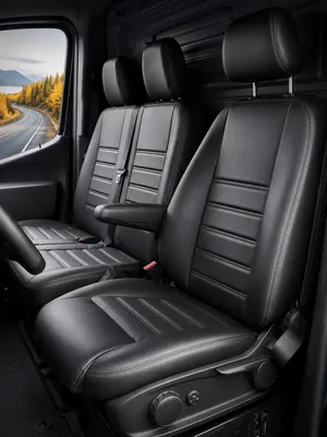 Obrázok produktu pre Poťahy sedadiel pre Mercedes Sprinter, modelové roky 2018 – súčasnosť – značka Fezz, farba: čierna – poťahy z umelého kožene – perfektná priľnavosť (pre jedno sedadlo/dvojité sedadlo – komfortné sedadlo/dvojité sedadlo)
