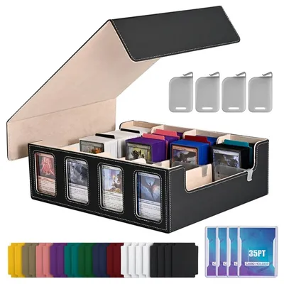 Produktbild von INF Vierreihige Deckbox mit Sichtfenster und geteiltem Deckel – Kunstleder mit koreanischem Samt, fasst 3000+ Karten, Top-Loader kompatibel Gold