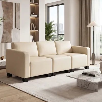 Produktbild von Modular 3-Sitzer Sofa Couch Lyon, Kunstleder  creme