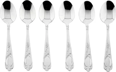 Image de Set de 6 cuillères à café Rococo en acier inoxydable 18/10 de haute qualité - Argent