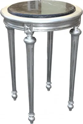 Produktbild von Casa Padrino Barock Beistelltisch Rund mit Marmorplatte Silber/Schwarz H 72 cm, B 49 cm Mod Y30  Antik Stil