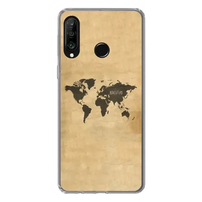 Produktbild von MuchoWow® Handyhülle Schutzhülle Hülle für Huawei P30 Lite Weltkarte - Braun - Zitat Silikon Softcase Handy Hülle - Handyhülle