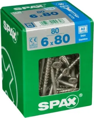 Obrázok produktu pre SPAX skrutka z nehrdzavejúcej ocele, 6 x 80 mm, 80 kusov, s čiastočným závitom, so zápustnou hlavou, T-STAR plus T30, 4CUT, nehrdzavejúca oceľ A2 - 4197000600806