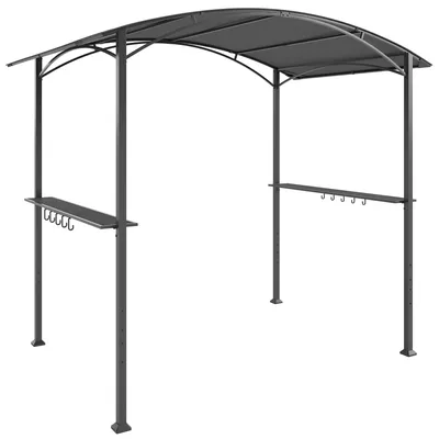 Produktbild von Grillpavillon 2,4 x 1,5 m flammhemmend Gartenpavillon mit Bogendach Seitenregale Haken Dunkelgrau