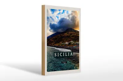 Produktbild von Holzschild Reise 20x30cm Sizilien Strand Meer Urlaubsort Trip