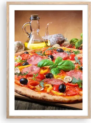 Produktbild von Gerahmtes Poster - Rahmen in heller Eiche - Pizza Käse Tomaten - 50x70 cm - Wand Bild - Wanddeko - Wandbilder - Wandposter - Bilderrahmen - Bilder - Kunstdruck - Wandbild - P2NPA50x70-4024