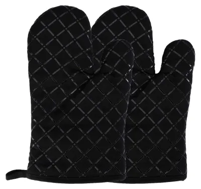 Produktbild von Silikon Ofenhandschuhe hitzebeständig rutschfest Baumwoll Küchenhandschuhe für Grillen, Kochen, Backen, Mikrowelle 1 Paar (Schwarz)
