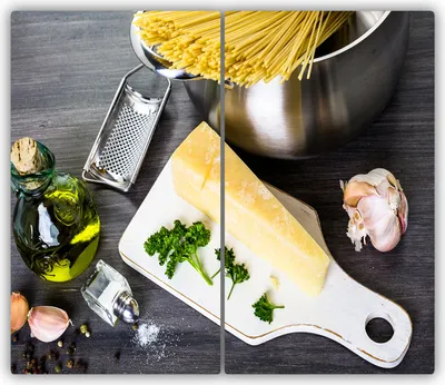 Produktbild von Tulup Glas-Herdabdeckplatte - 2x30x52cm - Glaskeramikkochfeld-Abdeckung Spritzschutz Zweiteilig Pasta mit Knoblauch