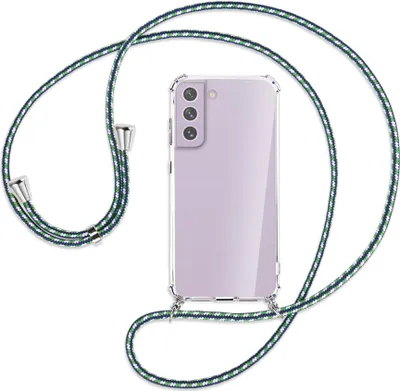 Produktbild von Handykette Backcover-Schutzhülle mit Band (Metall silberfarben) für Samsung Galaxy S21 FE - grün/blau/weiß