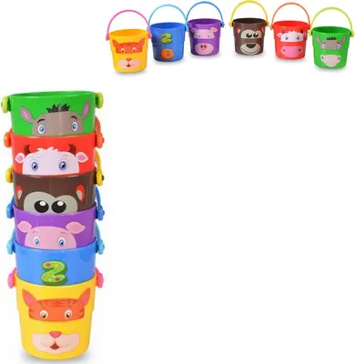 Produktbild von Moni Sandspielzeug Spielzeugeimer-Set K999-219B Wasser, Sand, 6 bunte Eimer rot