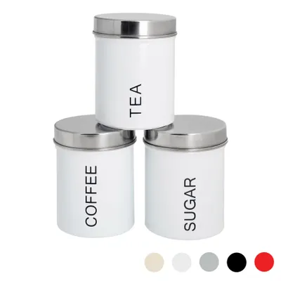 Produktbild von Harbour Housewares 3 Stück Moderne Tee Kaffee Zucker Kanister Set - Stahl Küche Storage Caddy mit Gummidichtung - Weiß