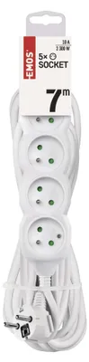 Prodlužovací kabel 7 m / 5 zásuvek / bílý / PVC / 1 mm2
