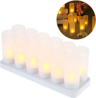 Produktbild von 12x LED Echtwachs Kerze LED Kerzen Flammenlose Flackernde Teelichter flackernder Docht Wiederaufladbare kerzen