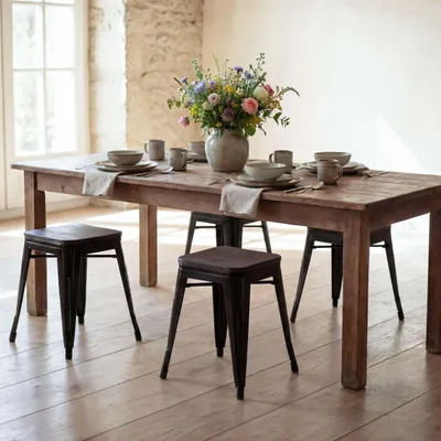 Produktbild von 4er-Set Hocker MCW-A73 inkl. Holz-Sitzfläche, Metallhocker Sitzhocker, Metall Industriedesign stapelbar schwarz