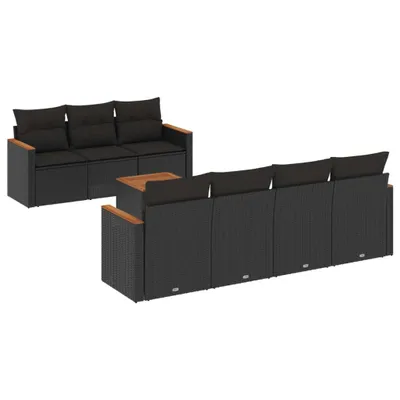 Zdjęcie produktu dla vidaXL 8-częściowa sofa ogrodowa z poduszkami z czarnego polirattanu