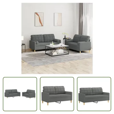 Produktbild von The Living Store 2-tlg. Sofagarnitur mit Kissen Dunkelgrau Stoff