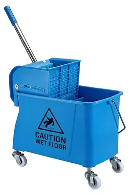 Wischwagen 2-Kammer-System mit Flachpresse, blau, 22 l