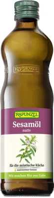 Produktbild von Rapunzel 1000440, Sesamöl, 500 ml, Glasflasche, Kochen, SESAMÖL* nativ, Vor Licht und Wärme schützen.