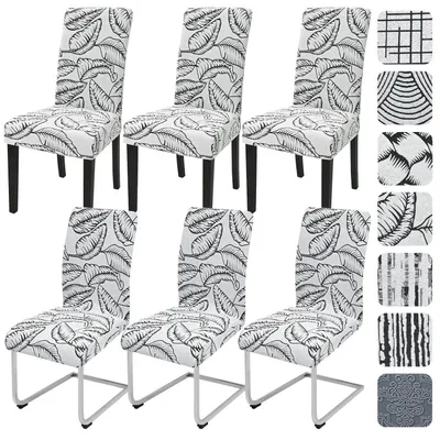 Produktbild von Stretch Stuhlhussen 6er Set Jacquard Stuhlbezug für Schwingstühle Universal Esszimmerstühle Waschbar Abnehmbar Laub