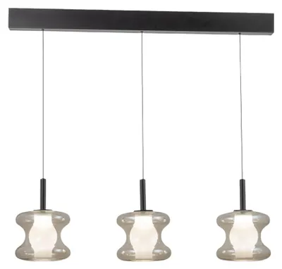 Productafbeelding van Frua LED-pendelarmatuur, 3x7W, 2550lm, dimbaar, met instelbare kleurtemperatuur (CCT), borosilicaatglas en metaal - Cognackleur, IP20, beschermingsklasse 1, Ø180mm