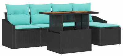 Produktbild von vidaXL Gartensofa-set 6 stk. Schwarz und Türkis Poly-Rattan