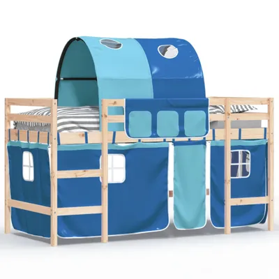Produktbild von Kinderhochbett mit Tunnel Blau 80x200 cm Massivholz Kiefer