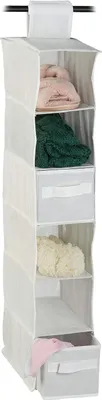 Produktbild von 2 x Hängeregal Stoff, Hängeaufbewahrung, 6 Fächer, 2 Schübe, für Kleiderschrank, HxBxT: ca. 82 x 14,5 x 30 cm, weiß