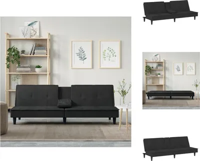 Zdjęcie produktu dla vidaXL Sofa rozkładana z uchwytami na kubki czarna aksamitna - Sofy
