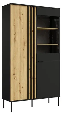 Produktbild von Wohnzimmer Vitrine mit 110 cm Breite in Eiche & schwarz, 2-türig - RAGUSA-166