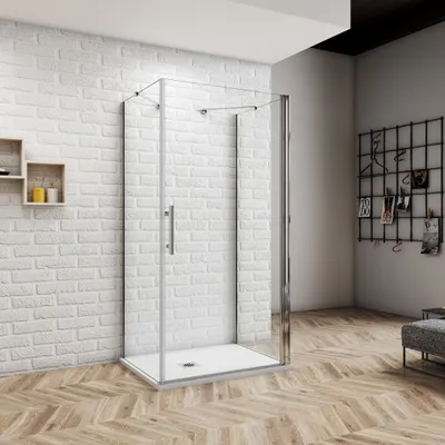 Produktbild von U-Duschkabine H.195cm 80x195cm U-Form Drehtür Duschabtrennung 6mm NanoGlas Dusche mit 80x80x195cm Seitenwand