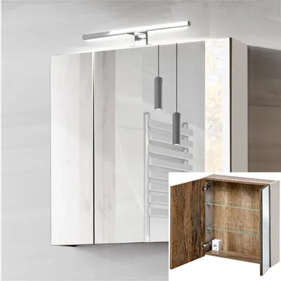 Produktbild von Spiegelschrank 60cm mit LED PUEBLA-56-TAUPE in taupe mit Vintage Oak Eiche, B/H/T ca. 60/65-75/17 cm