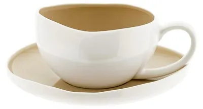 Produktbild von Wave Cream Kaffeetassen mit Untertellern - 12-teiliges-Set in Weiß-Beige, 215 ml