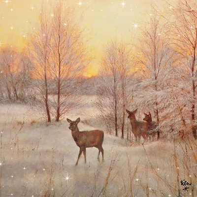 Produktbild von 20 Servietten Dear at Sunset - Rehe in Morgenröte 33x33cm