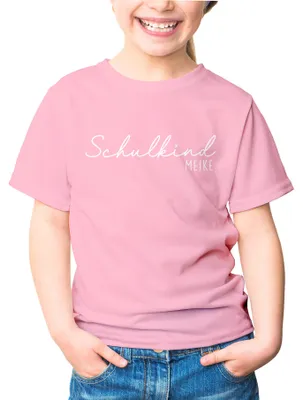 Produktbild von Kinder T-Shirt Mädchen Einschulung Schriftzug Schulkind personalisierbar mit Name Geschenk zum Schulanfang SpecialMe® Mädchen rosa-weiß 141-152 (11-12 Jahre)