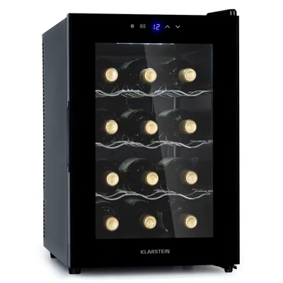 Produktbild von Klarstein Weinkühlschrank, Getränkekühlschrank Schmal, 1 Zone Kühlschrank mit Glastür, Getränkekühlschränke Freistehend, Weinkühlschrank Klein, Weinkühlschränke mit UV-Schutz, 5-18°C, 12 Flaschen
