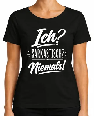 Productafbeelding van Ik? Sarcastisch? Nooit! Grappig, ironisch, statement, sarcasme, grappen. Dames T-shirt, zwart, maat XL