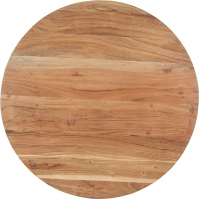 A close-up view of a round wooden tabletop.