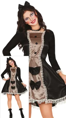 Produktbild von Kostüm Puppe Frau L Kleid Schwarz Beige FIESTAS GUIRCA Damen Outfit
