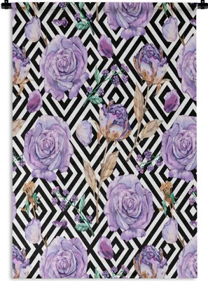 Produktbild von MuchoWow® Wandteppich Wandbehang Blumen - Rosen - Lila 90x135 cm Tapisserie Dekoration Wandtuch - Baumwolle - Wandskulptur