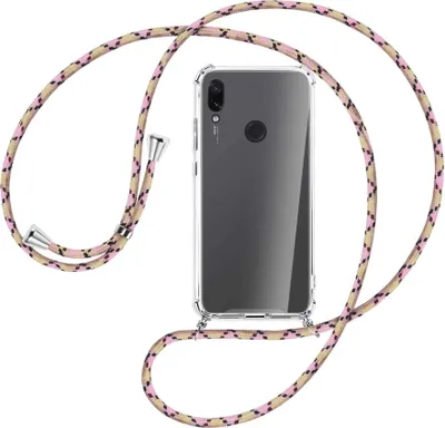 Produktbild von Handykette Backcover-Schutzhülle mit Band (Metall silberfarben) für Xiaomi Redmi Note 7 (Pro) - rosa Karo