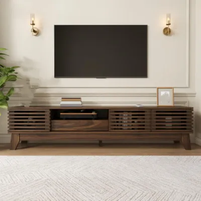 Produktbild von TV Lowboard,Fernsehtisch TV Schrank TV Board Fernsehmöbel Multimedia Schrank mit 3 Türen, Schublade und offenen Fächern für Wohnzimmer